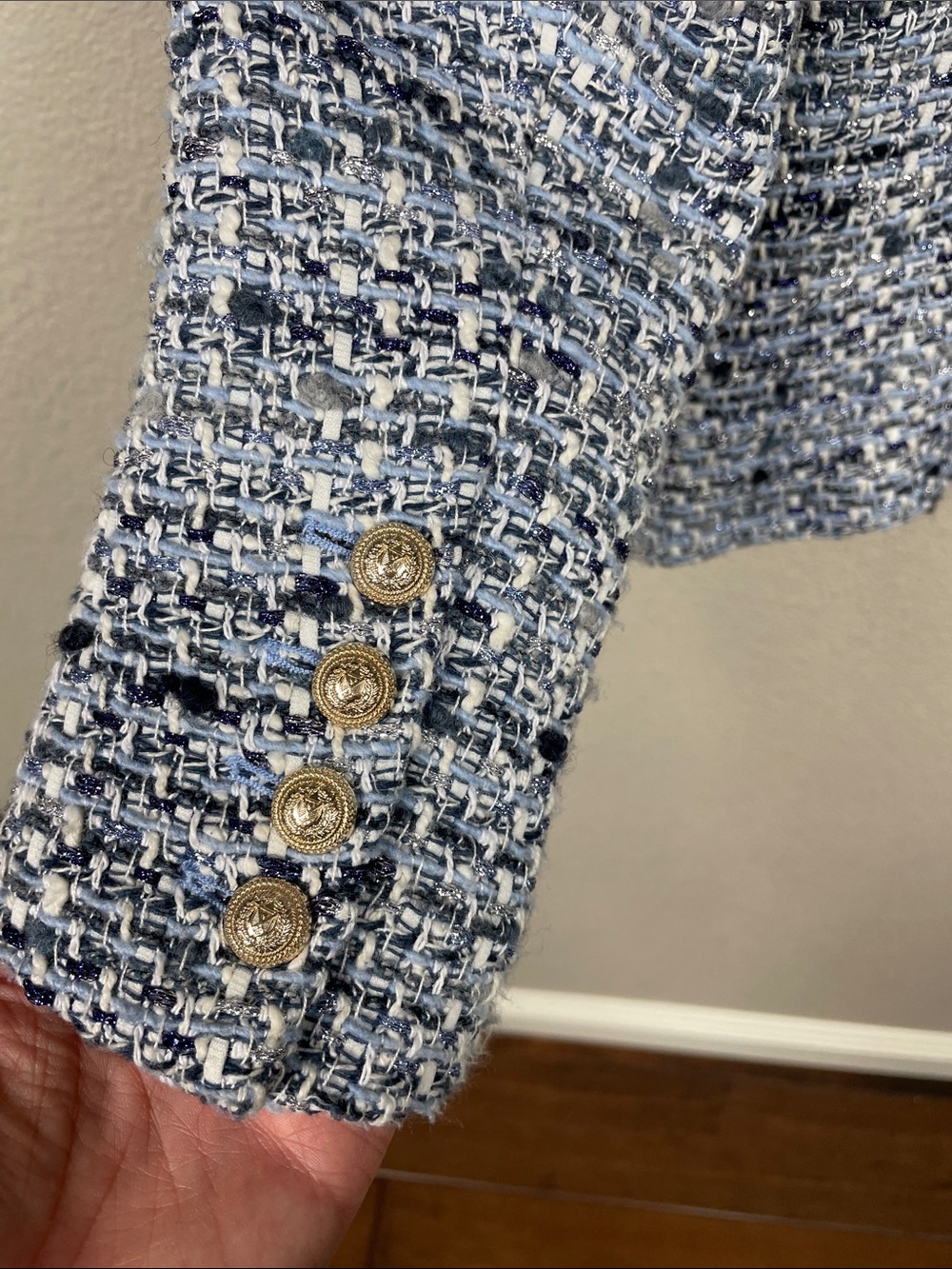 Generation Love Eliza Tweed Blazer Blue Silver Double Breasted Sz S - Picture 14 of 14